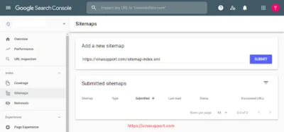 Giao diện thực hiện submit Sitemap tại Google Search Console